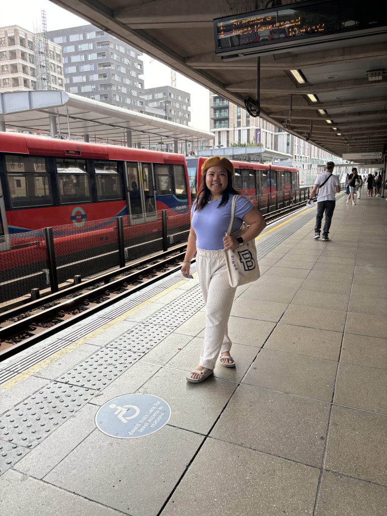 At a train station for the Tube in London